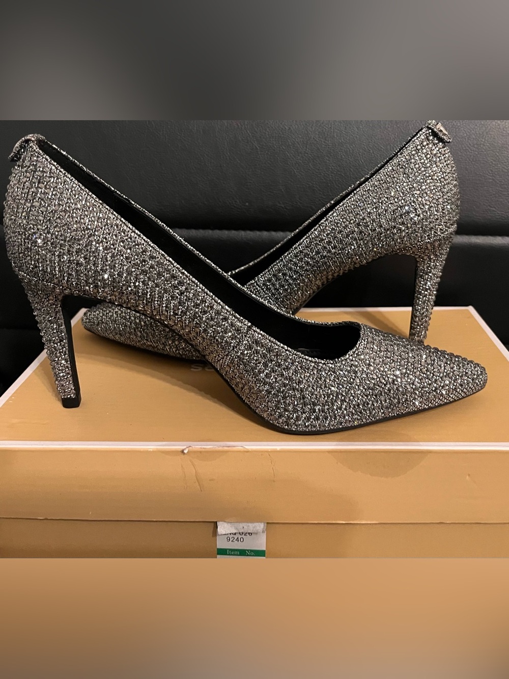 MK silver glitter heels